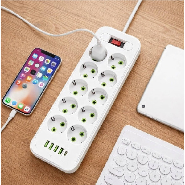 Разветвитель розеток D10 10 гнезд с USB Type-C зарядная станция 5 м