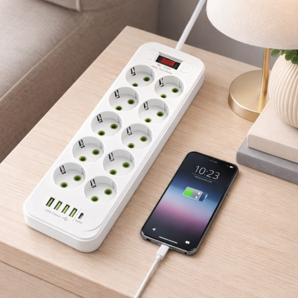 Разветвитель розеток D10 10 гнезд с USB Type-C зарядная станция 5 м