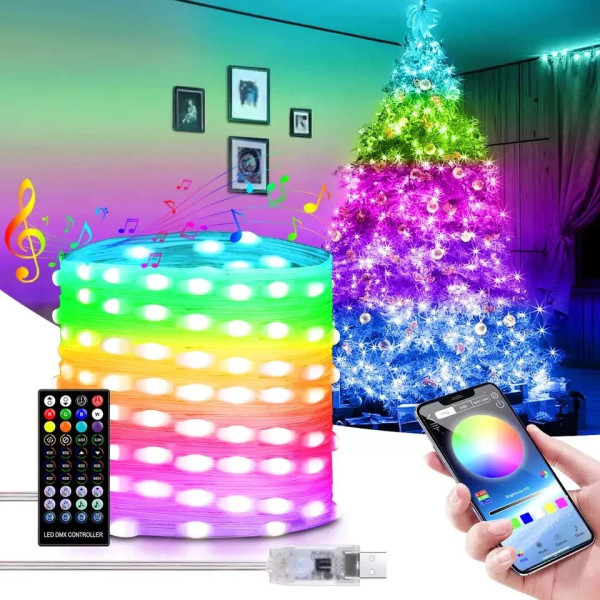 Гирлянда RGB 10 м LED Bluetooth подсветка для комнаты