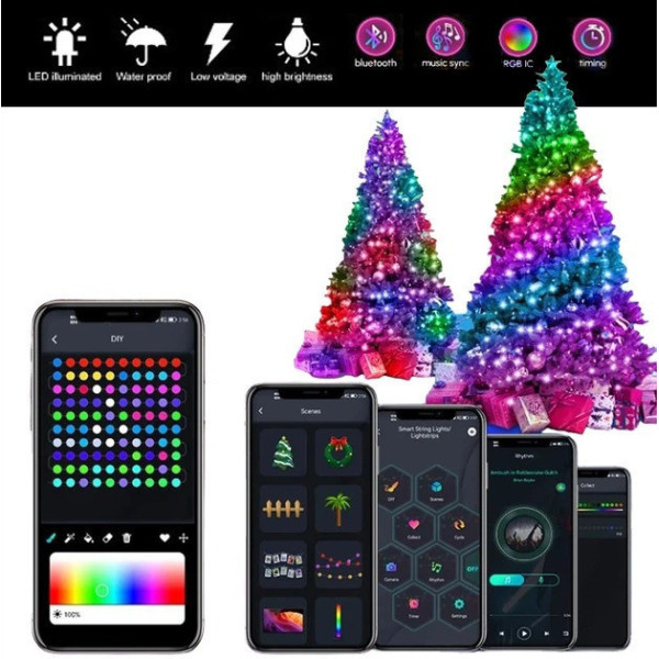 Гирлянда RGB 10 м LED Bluetooth подсветка для комнаты