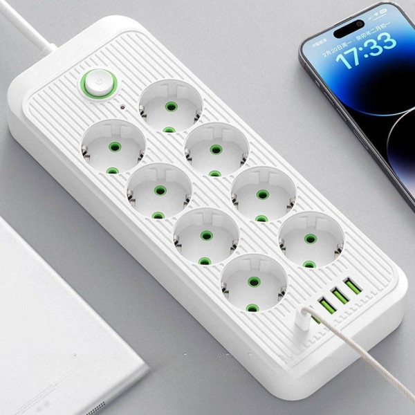 Фильтр питания удлинитель на 8 гнезд с 5 USB разветвитель розетки 2 м