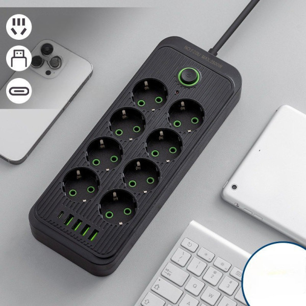 Фильтр питания удлинитель на 8 гнезд с 5 USB разветвитель розетки 2 м