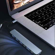 Разветвитель USB Type-C 7в1 хаб мультипортовый для ноутбука серый