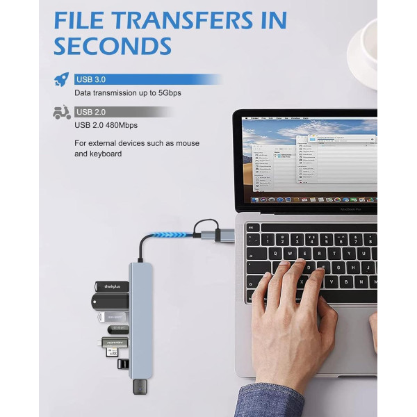 Разветвитель USB Type-C 7в1 хаб мультипортовый для ноутбука серый