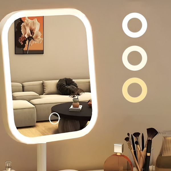 Зеркало макияжное LED настольное с подсветкой сенсорное с подставкой и хранением
