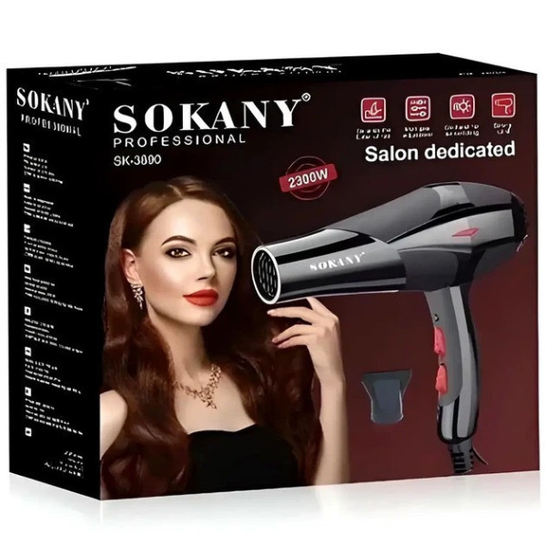 Фен для укладки SOKANY HS-3890 2300Вт с ионизацией и комплектом насадок