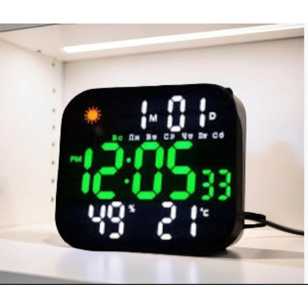 Настенные часы DS 3828L LED дисплей с термометром и гигрометром, электронный будильник USB