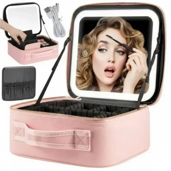 Косметичка бьюти кейс Make Up с LED зеркалом, органайзер для косметики с подсветкой