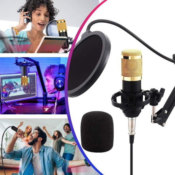 Конденсаторный микрофон Music M-800 студийный с поп фильтром стойкой и ветрозащитой