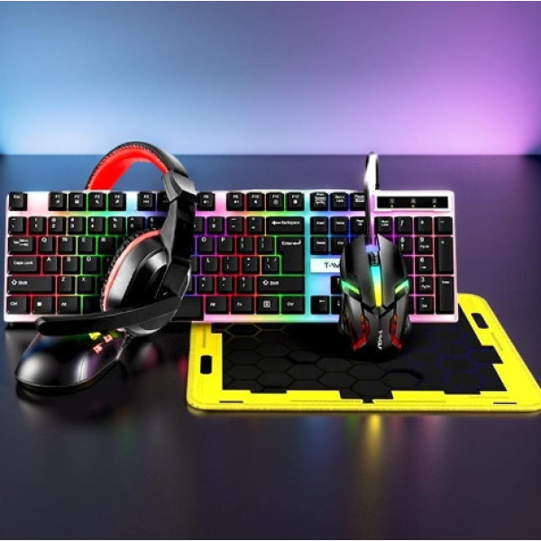 Набор игровой T-Wolf TF240 4 в 1 клавиатура мышь наушники коврик LED