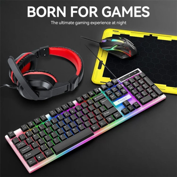 Набор игровой T-Wolf TF240 4 в 1 клавиатура мышь наушники коврик LED
