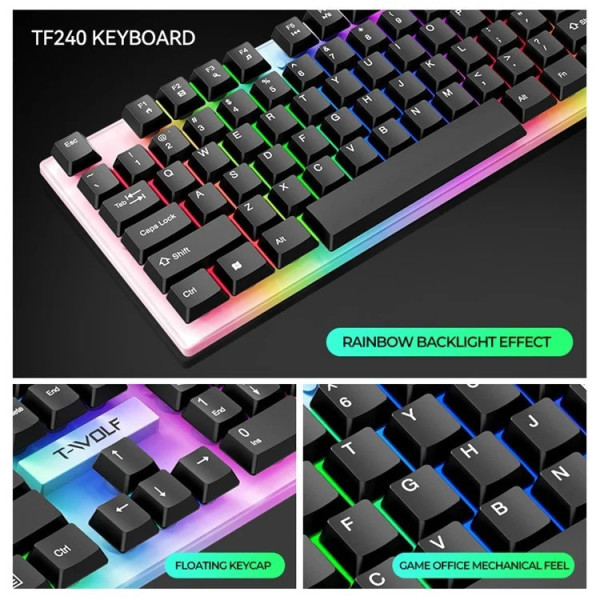 Набор игровой T-Wolf TF240 4 в 1 клавиатура мышь наушники коврик LED
