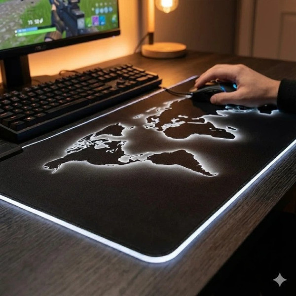 Коврик мыши HP227 с подсветкой карта мира, игровой коврик для компьютера большой