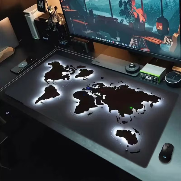 Коврик мыши HP227 с подсветкой карта мира, игровой коврик для компьютера большой