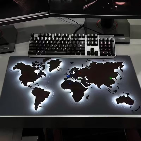 Коврик мыши HP227 с подсветкой карта мира, игровой коврик для компьютера большой