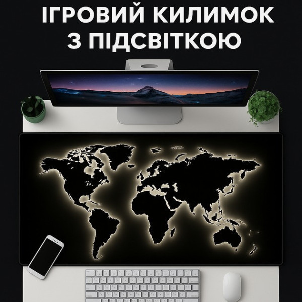 Коврик мыши HP227 с подсветкой карта мира, игровой коврик для компьютера большой
