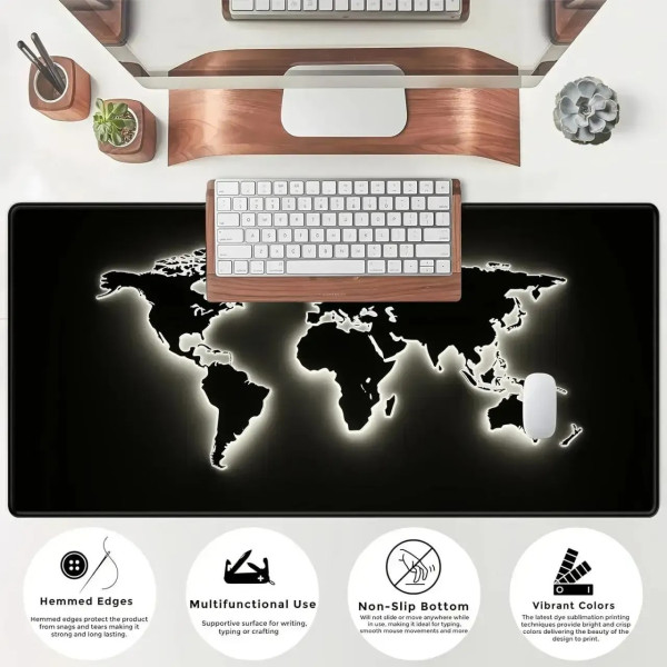 Коврик мыши HP227 с подсветкой карта мира, игровой коврик для компьютера большой