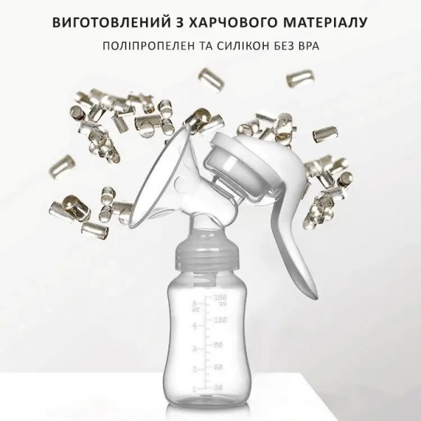 Молокоотсос механический ручной с бутылочкой для грудного молока