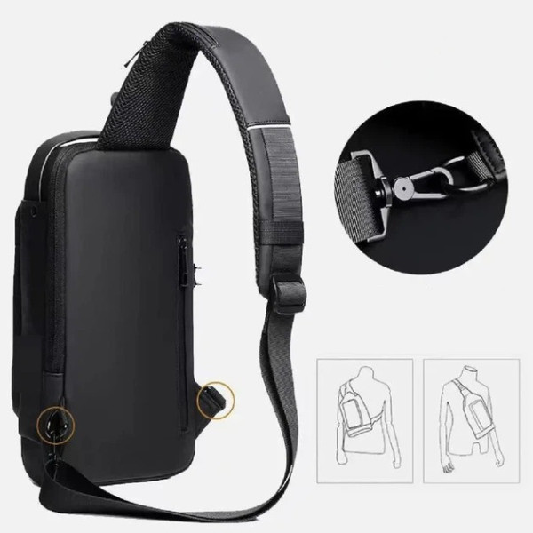 Мужская сумка через плечо XL-1515 слинг городская большая USB зарядка кодовый замок Oxford