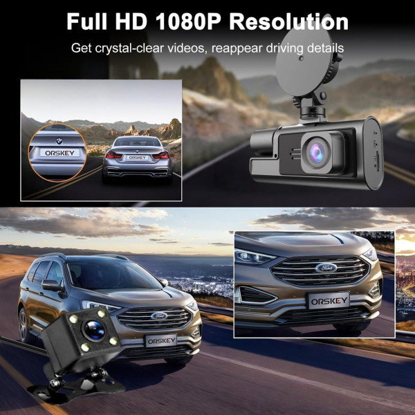 Видеорегистратор для авто A22 3 камеры FullHD WiFi ночная съемка задняя камера датчик движения удара запись