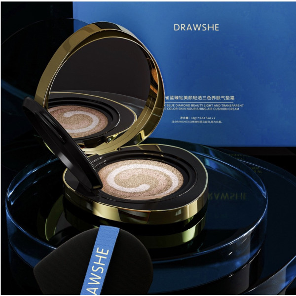 Кушон Drawshe тональный матирующий трехцветный выравнивание тона сменный блок Blue жирная комбинированная кожа