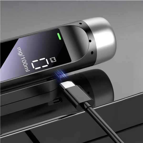 Алкотестер цифровой 3 в 1 LED USB Type-C парковка аварийный молоток номер телефона черный