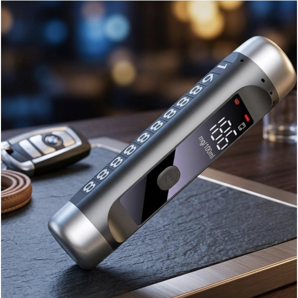 Алкотестер цифровой 3 в 1 LED USB Type-C парковка аварийный молоток номер телефона черный