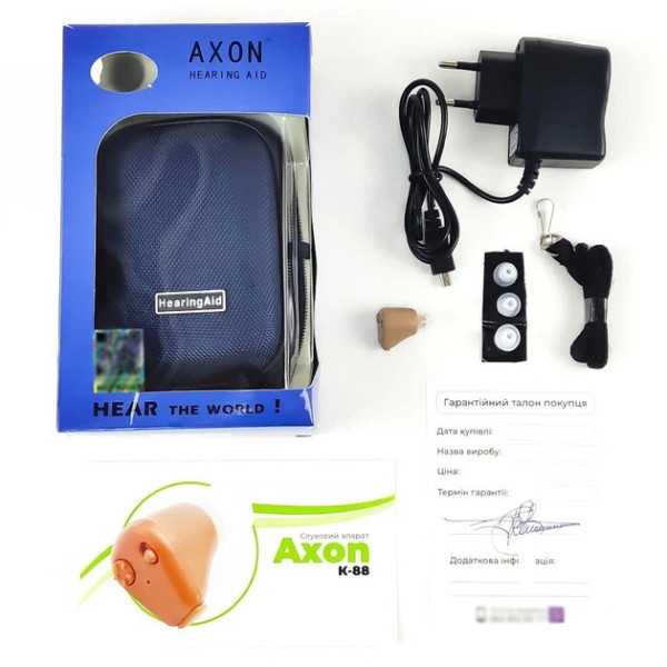 Слуховой аппарат AXON K-88 усилитель звука заушной аккумуляторный комплект вкладышей бежевый