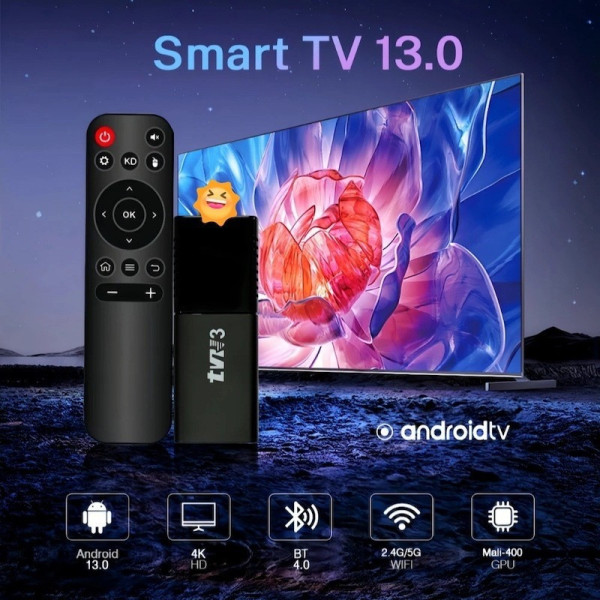 ТВ приставка Android 11 TVR3 Stick 4K смарт медиаплеер HDR Wi-Fi Bluetooth черный