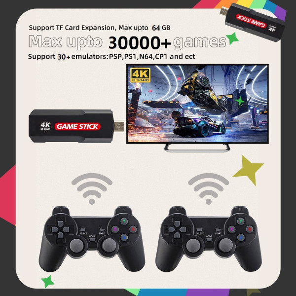 Игровая консоль X2 64GB ретро 30000 игр 4K HDMI два джойстика беспроводные для ТВ и домашнего гейминга и развлечений