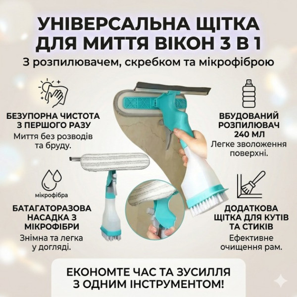 Очиститель стекол AND 5891 4 в 1 распылитель щетка микрофибра скребок для окон и зеркал