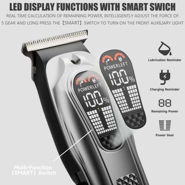 Машинка для стрижки аккумуляторная с LED дисплеем T-образным лезвием и Type-C Kemei KM-1675
