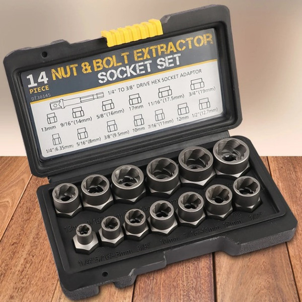 Набор для извлечения болтов Nut Extractor ES-14 14 предметов для гаек и болтов в кейсе