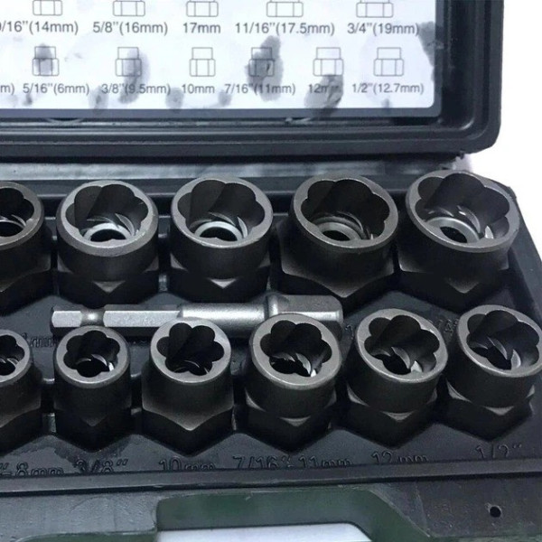 Набор для извлечения болтов Nut Extractor ES-14 14 предметов для гаек и болтов в кейсе