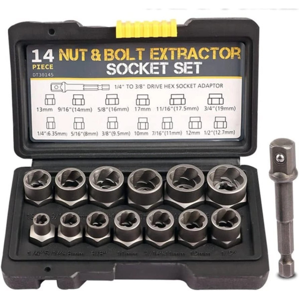 Набор для извлечения болтов Nut Extractor ES-14 14 предметов для гаек и болтов в кейсе