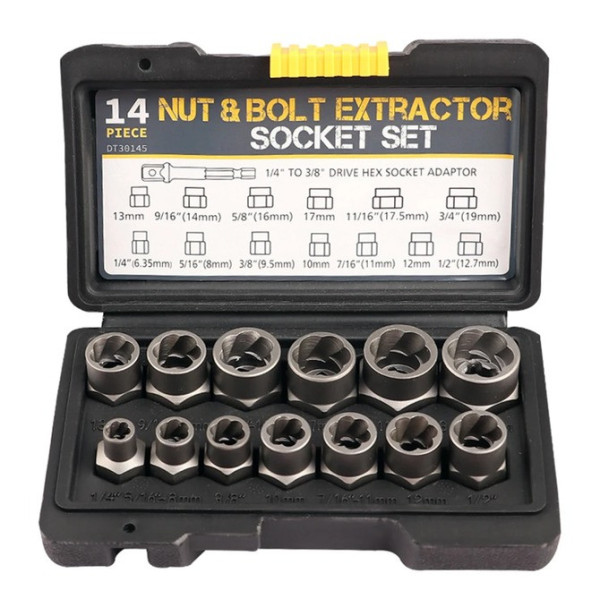 Набор для извлечения болтов Nut Extractor ES-14 14 предметов для гаек и болтов в кейсе
