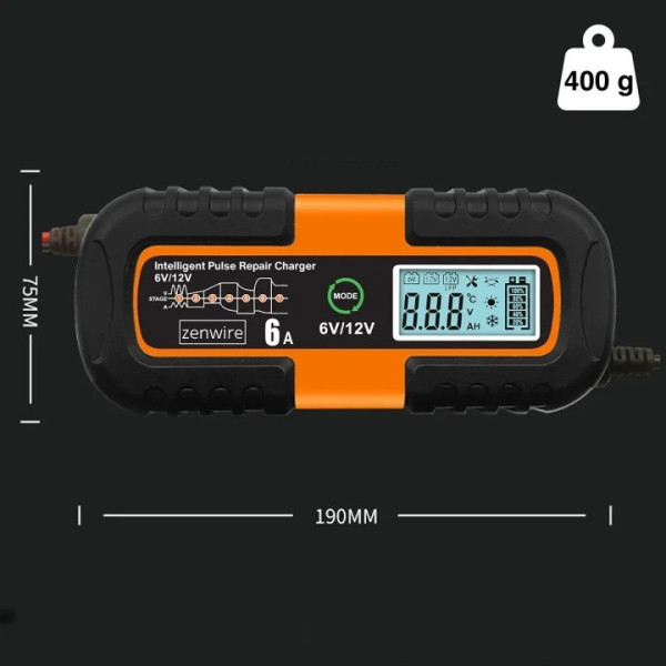 Автоматическая зарядка Charger 6V/12V для аккумуляторов автомобиля с LCD экраном и функцией восстановления