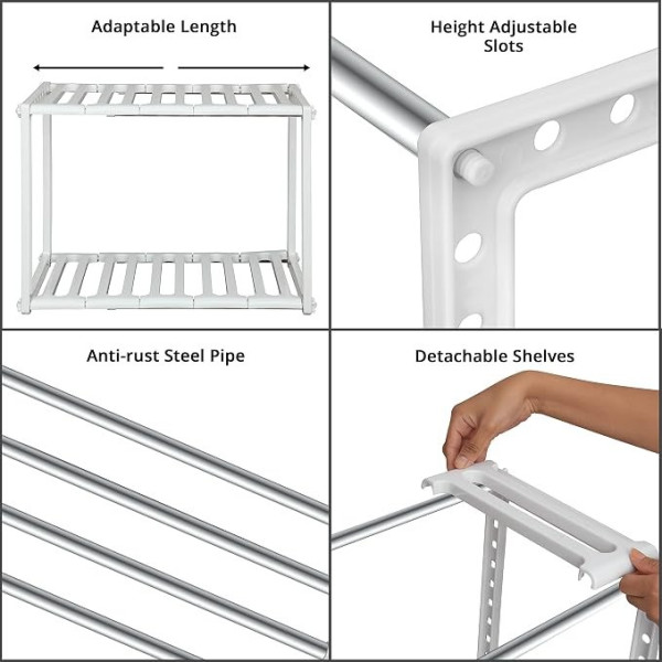 Полка-органайзер Kitchen Rack 38–70 см, регулируемый стеллаж для хранения под раковину на кухне, белый