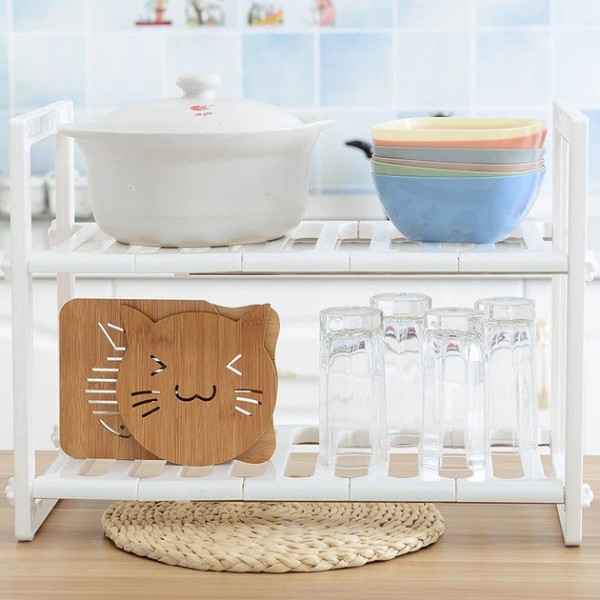 Полка-органайзер Kitchen Rack 38–70 см, регулируемый стеллаж для хранения под раковину на кухне, белый