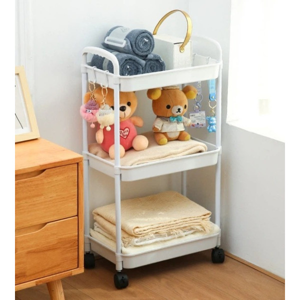 Пластиковая этажерка Kitchen Storage Rack на колесах 3 яруса для хранения в кухне ванной и офисе 41×25×72 см