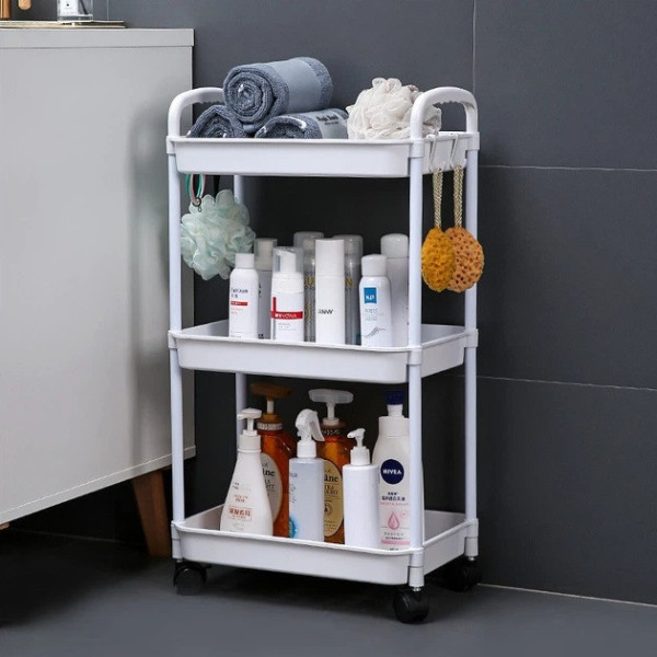 Пластиковая этажерка Kitchen Storage Rack на колесах 3 яруса для хранения в кухне ванной и офисе 41×25×72 см