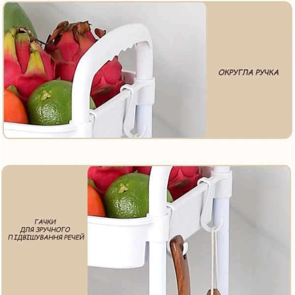 Пластиковая этажерка Kitchen Storage Rack на колесах 3 яруса для хранения в кухне ванной и офисе 41×25×72 см