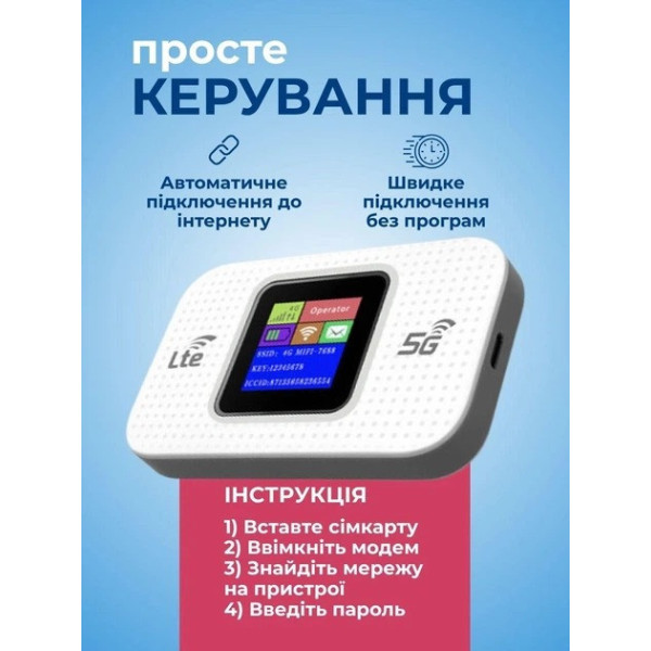 Портативный модем 4G/5G Wi-Fi с экраном аккумулятором 3000 мАч SIM-карта подключение до 10 устройств