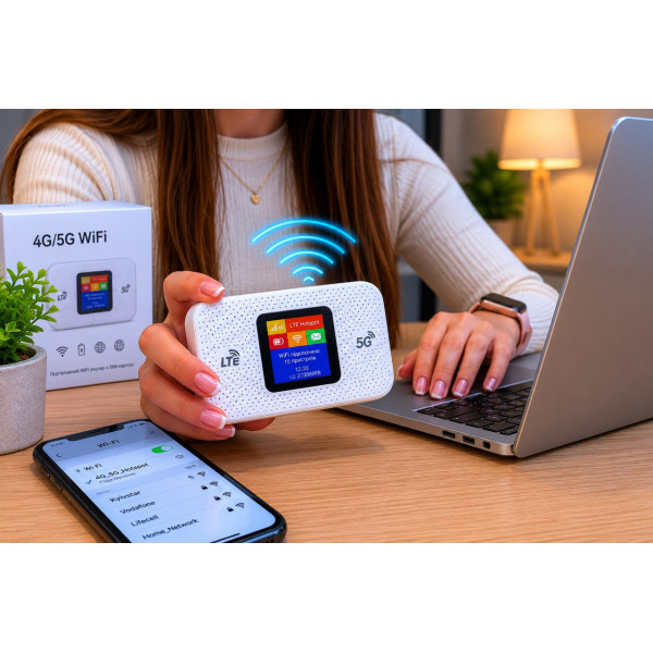 Портативный модем 4G/5G Wi-Fi с экраном аккумулятором 3000 мАч SIM-карта подключение до 10 устройств