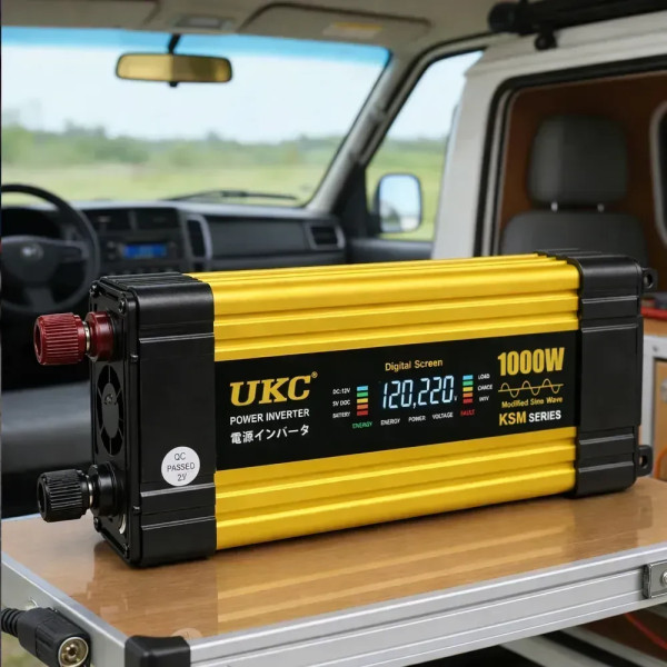 Инвертор напряжения KSM 1000W 12V LCD + 2 USB преобразователь 12В 220В автомобильный с экраном