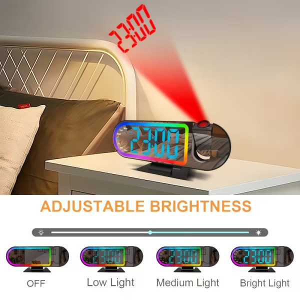 Цветной цифровой LED будильник с USB питанием RGB подсветкой и проектором времени для спальни