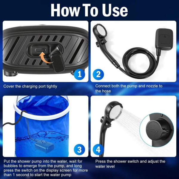 Душ портативный Electric Outdoor Shower с аккумулятором 2400 mAh LED дисплеем температуры USB зарядкой