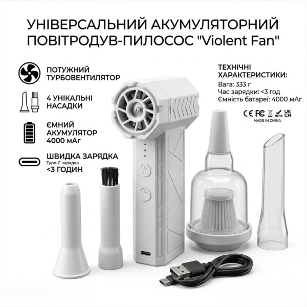 Воздуходувка Jet Fan турбо аккумуляторная для очистки техники и авто белая 110з