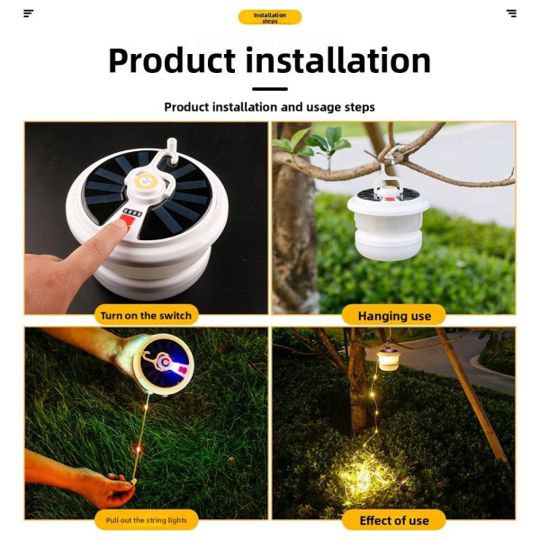Кемпинговый светильник BL YX669 солнечный RGB LED 10 м подвесной фонарь аккумуляторный