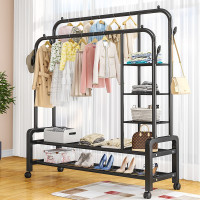 Стойка для одежды Multipurpose Hanger металлическая двойная с полками напольная черная